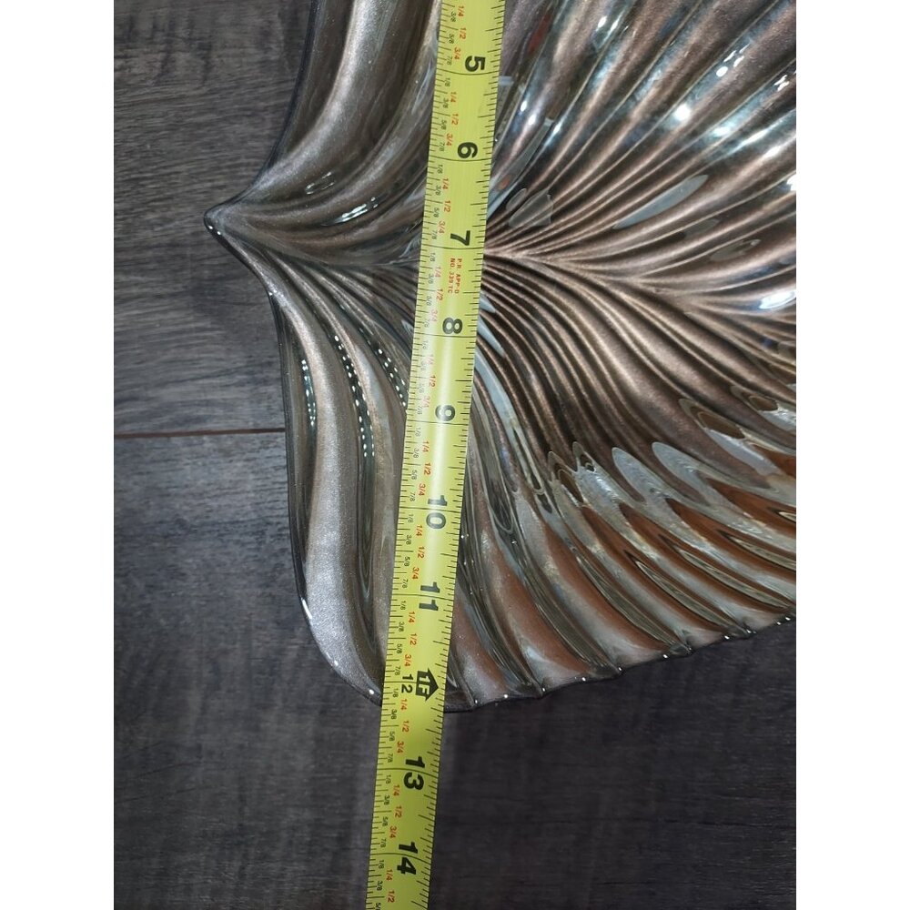 Bowl Akcam Gold Leaf Turkish Glass Holiday 13" x 12" x 3" Clear Silver Back - Picture 6 of 13